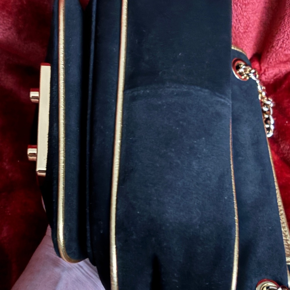 Michael Kors Suede Crossbody Black Bag with Gold Chain “Sloan” - Picture 14 of 15